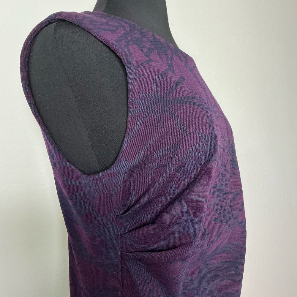 Escada Ruched Jacquard Print Sheath Midi Dress Purple Size 42 - Picture 6 of 16